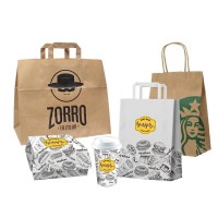 Custom Made Flat Paper Handles Brown Takeaway Fast Food Kraft Paper Bag For Restaurant Packaging