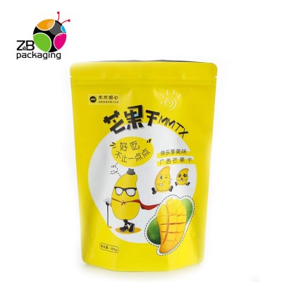 Customized printed self adhesive matte stand up pouch plastic dried fruit package bag for dry mango