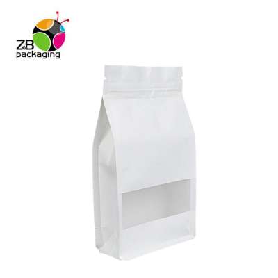 No print design white kraft paper flat bottom stand up zipper package food grade kraft paper pouch for packing snack bag